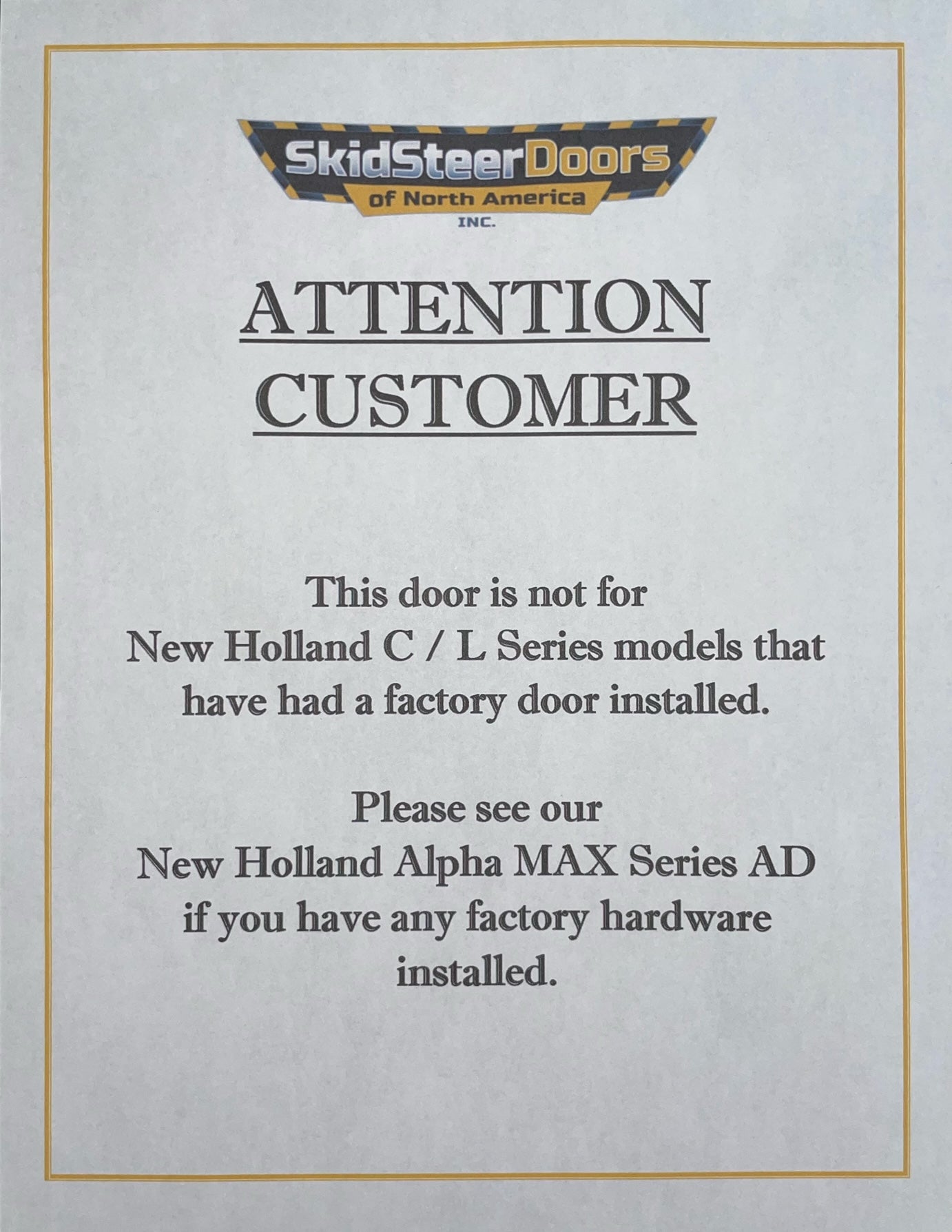New Holland Alpha Series Skid Steer Door - Complete With Handle, Locking Latch/Keys, Hinges, Weather Seal Gasket, & All Nuts/Bolts/Washers